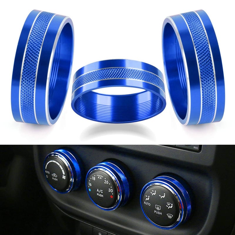 EBAIFUN Blue Auto Air Conditioner AC Climate Control Knob Button Cover Twist Switch Decal Trim Aluminum Ring Accessories Compatible with Jeep Wrangler JK JKU 2011-2018 and Dodge Challenger 2008-2014 - Image 1